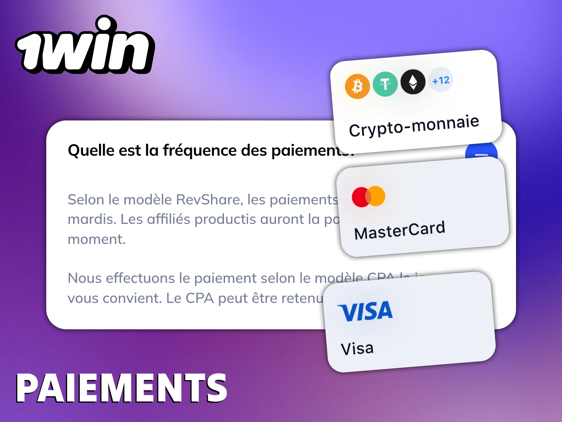 Les partenaires 1Win peuvent retirer leurs gains chaque semaine.