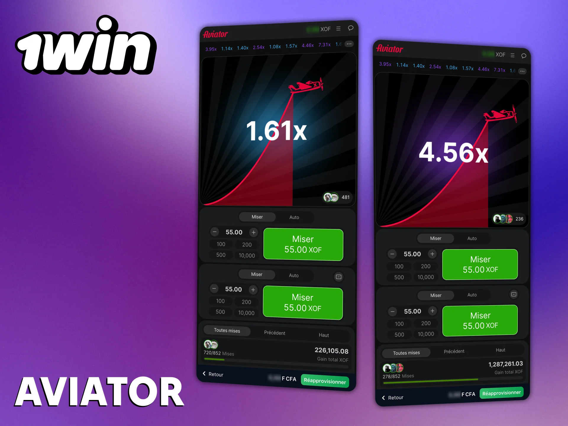 Jouez à Aviator directement depuis votre téléphone avec l'application 1Win.