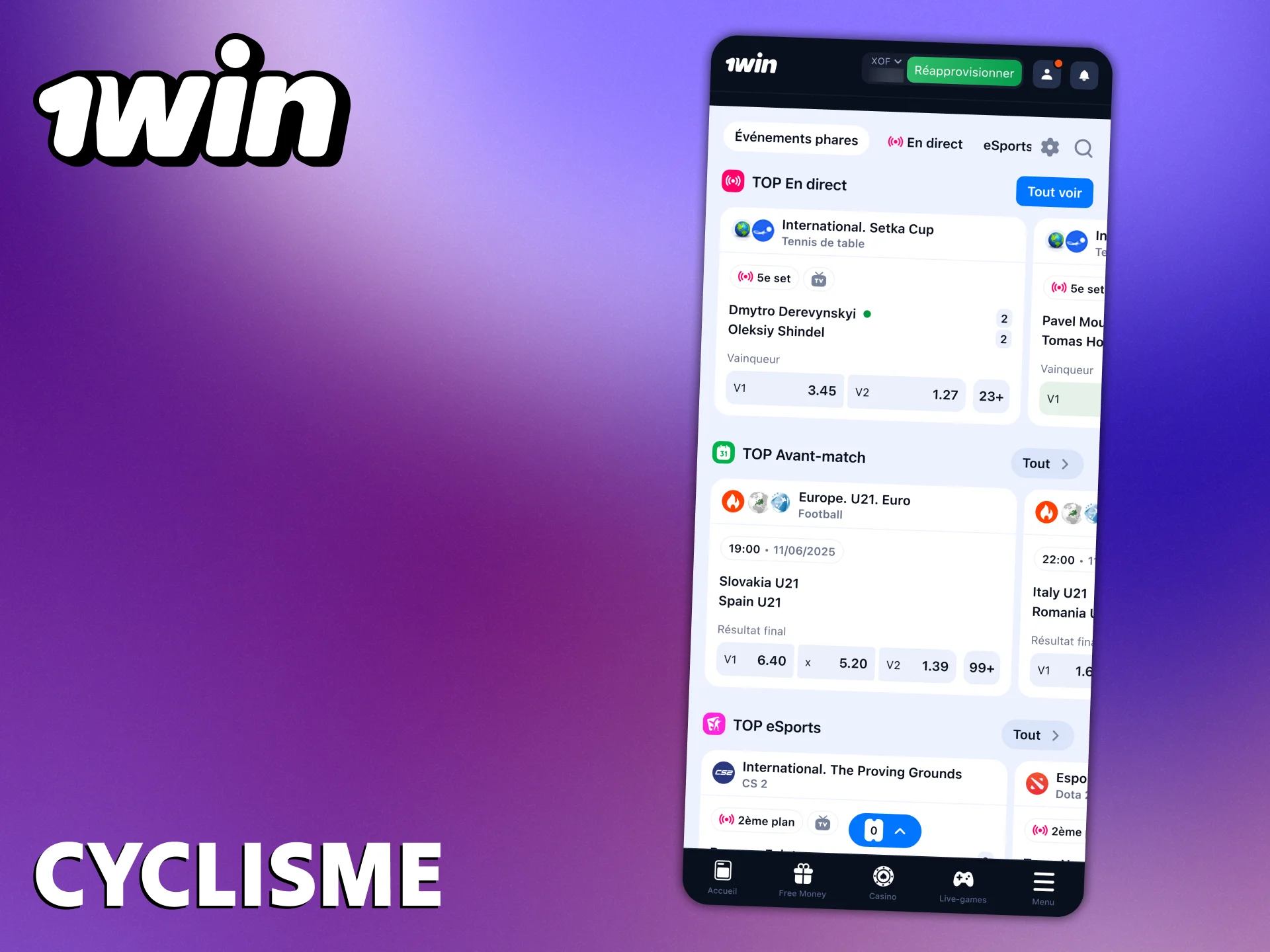 Le cyclisme dans l'application 1Win couvre les principales courses mondiales.