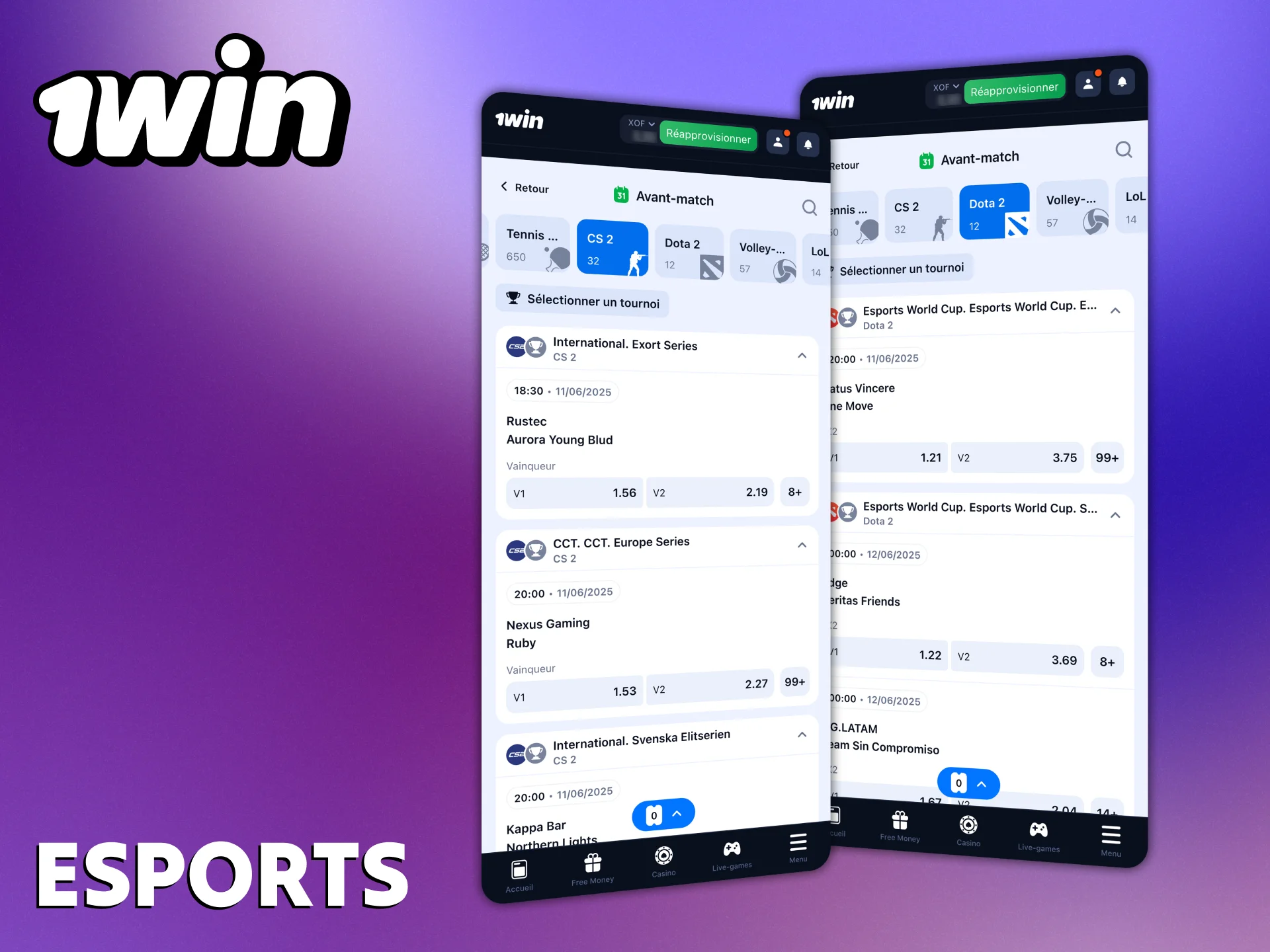 L'e-sport occupe une place particulière dans l'application 1Win.