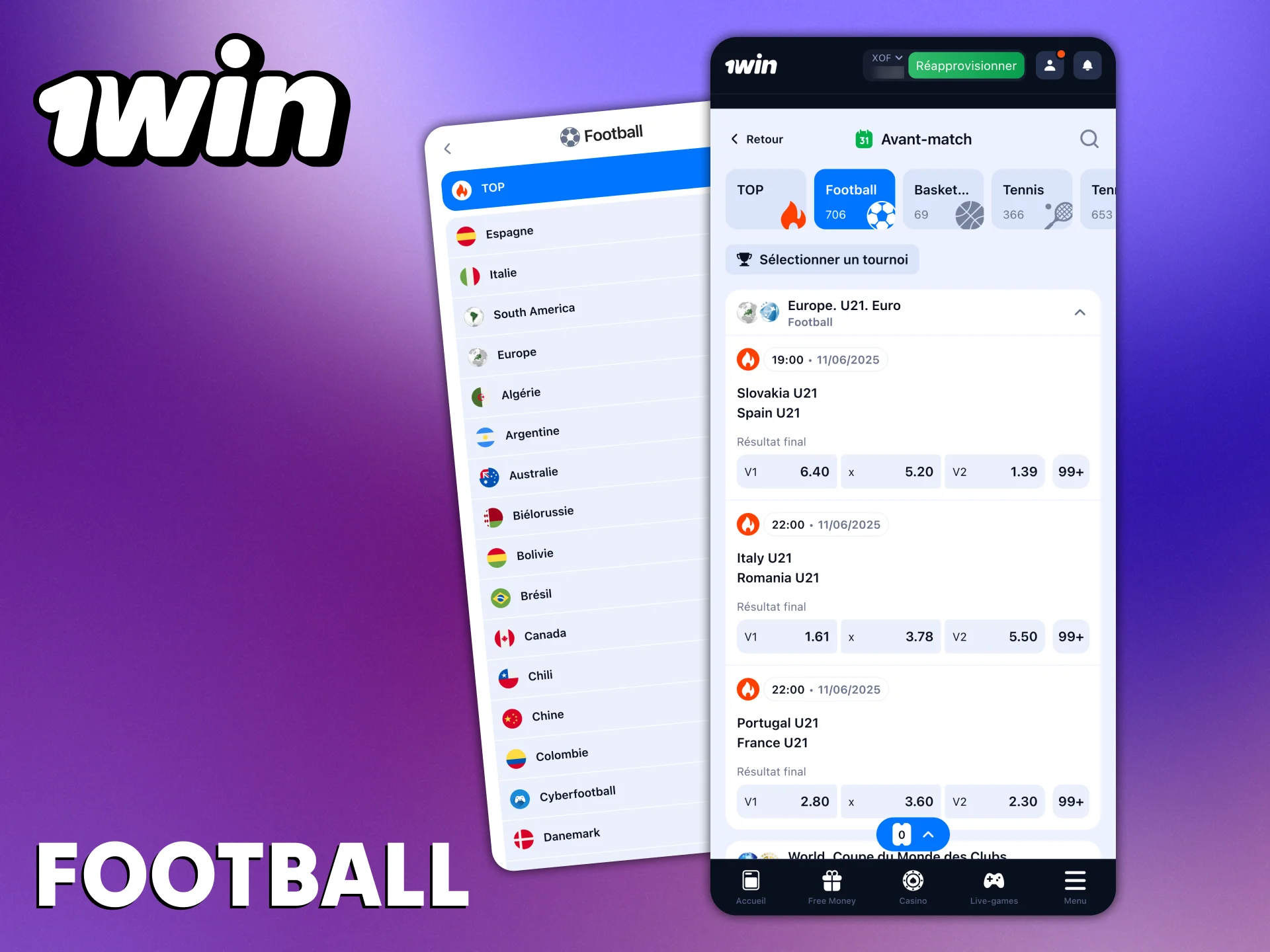 Le football est le sport le plus populaire sur l'application 1Win.