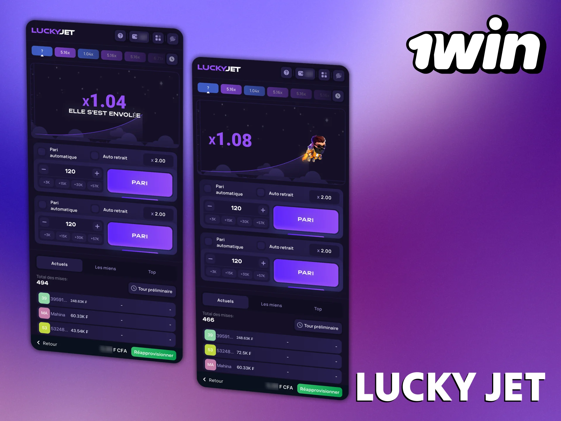 Téléchargez l'application 1Win et profitez du jeu Lucky Jet.