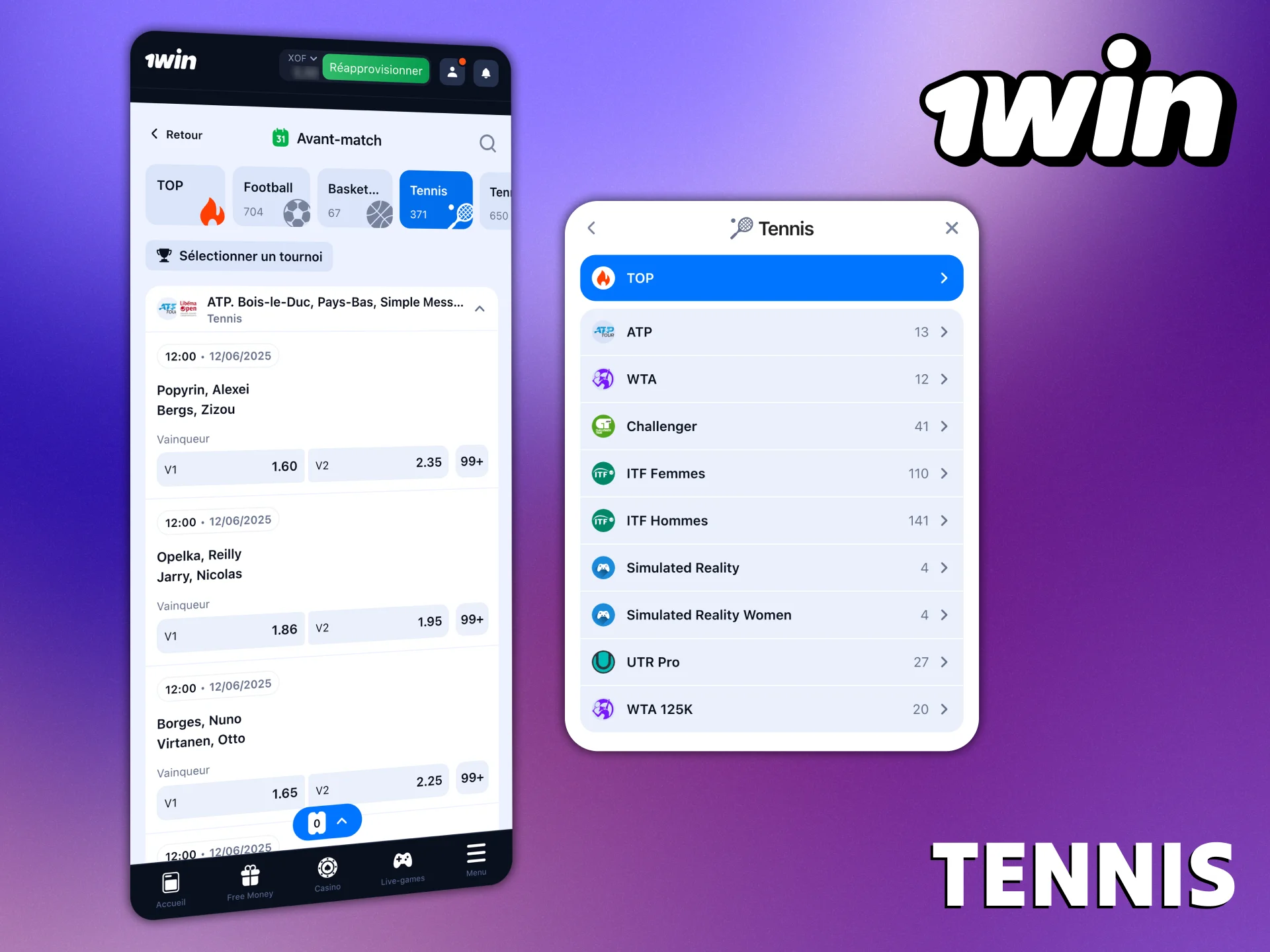 Prenez plaisir à parier sur le tennis avec l'application 1Win.