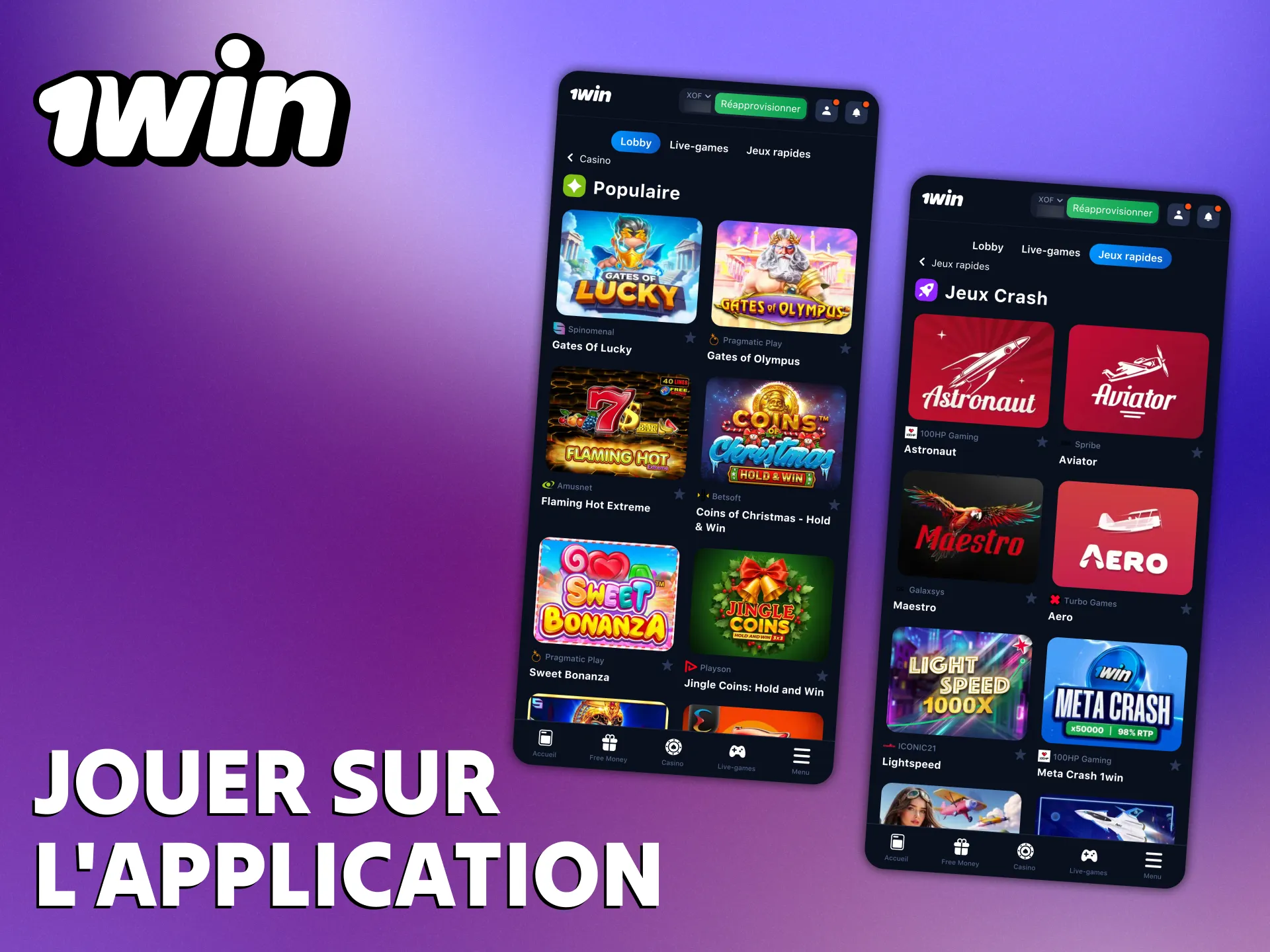 L'application 1Win vous permet de profiter de tous les jeux de casino.