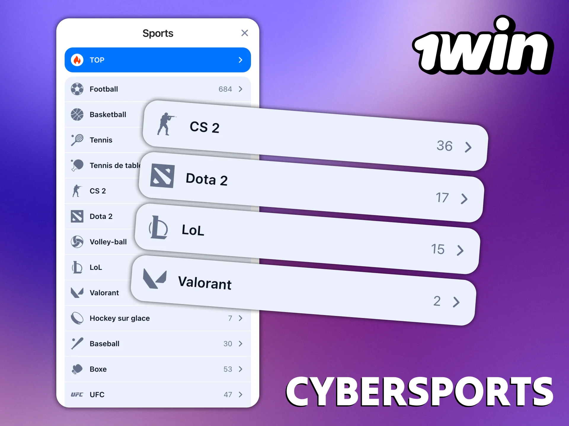1Win propose une large sélection de marchés à Cybersport.
