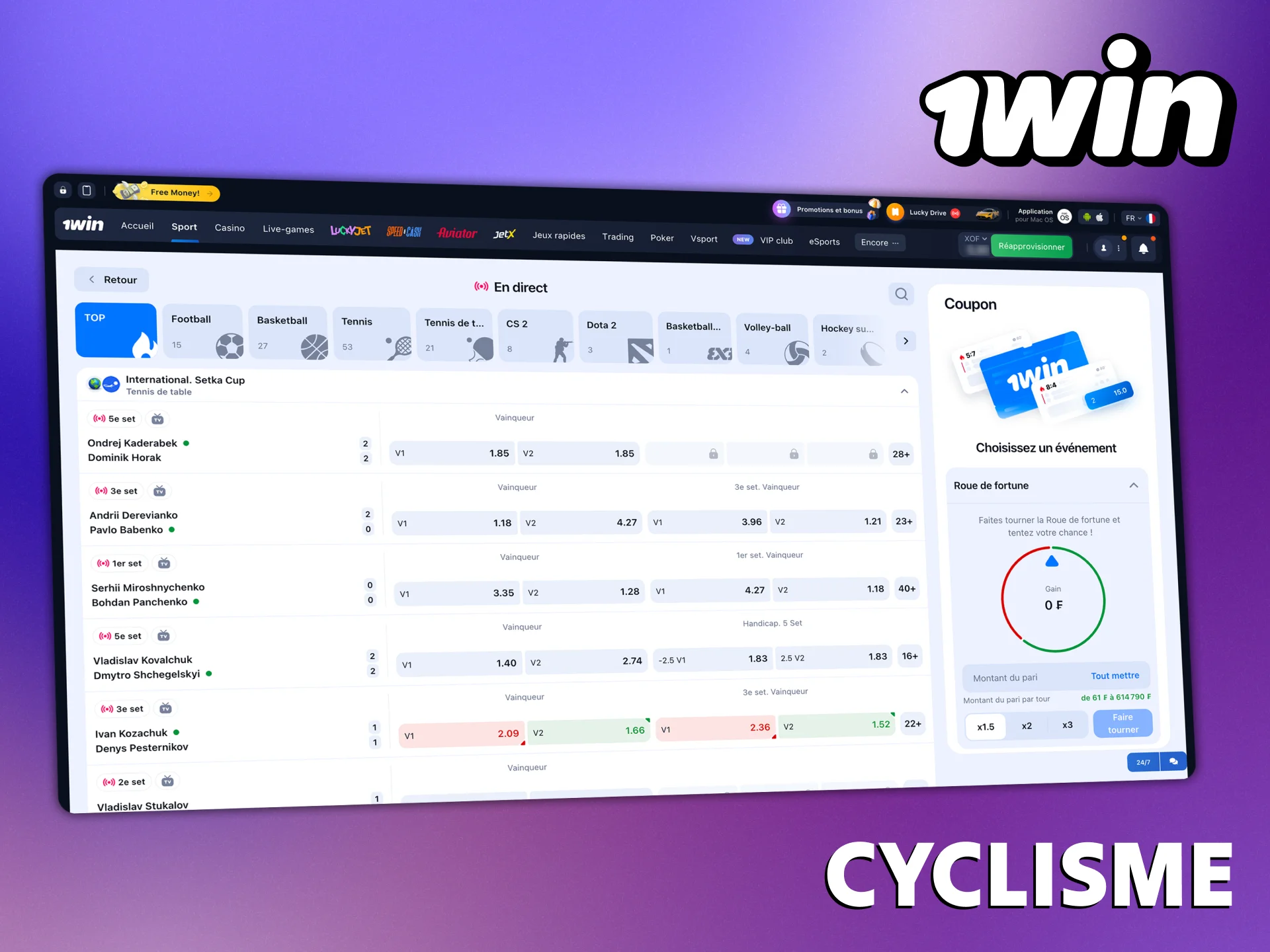 Essayez les paris sur le cyclisme chez 1Win.