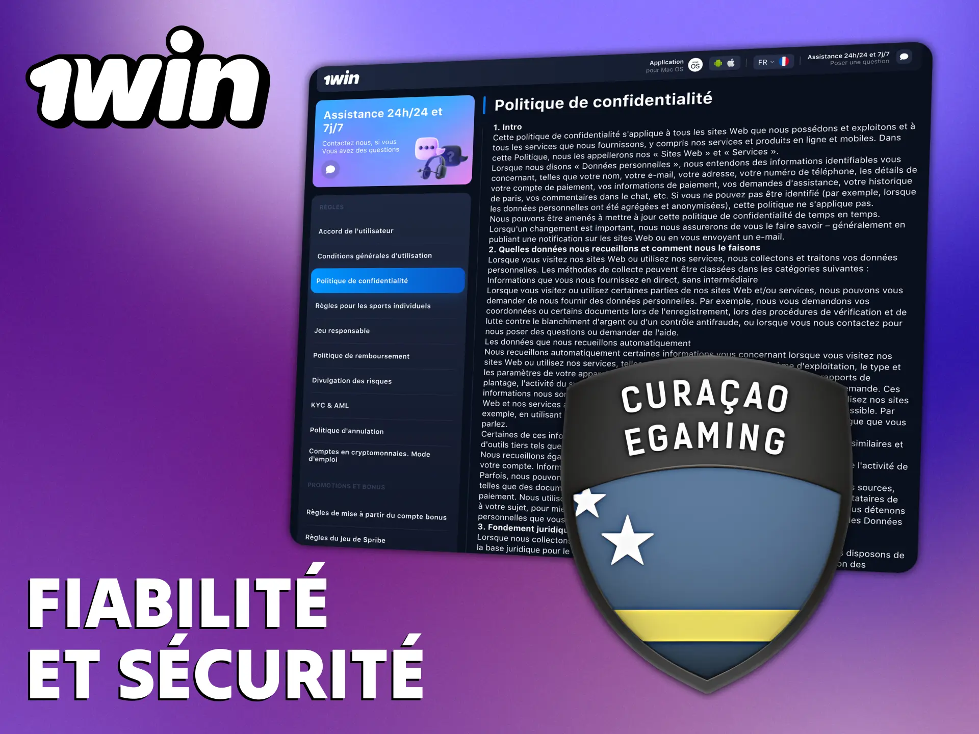 1Win est une plateforme légale de jeux d'argent en ligne.