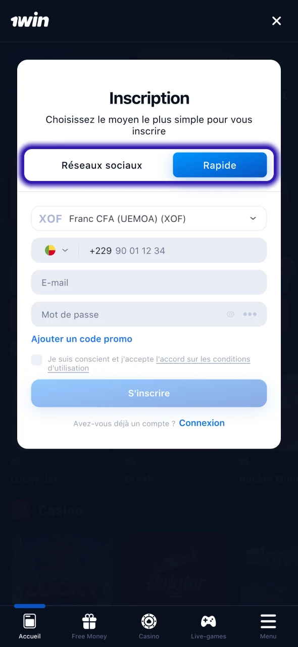 La plateforme 1Win offre plusieurs options d'enregistrement.