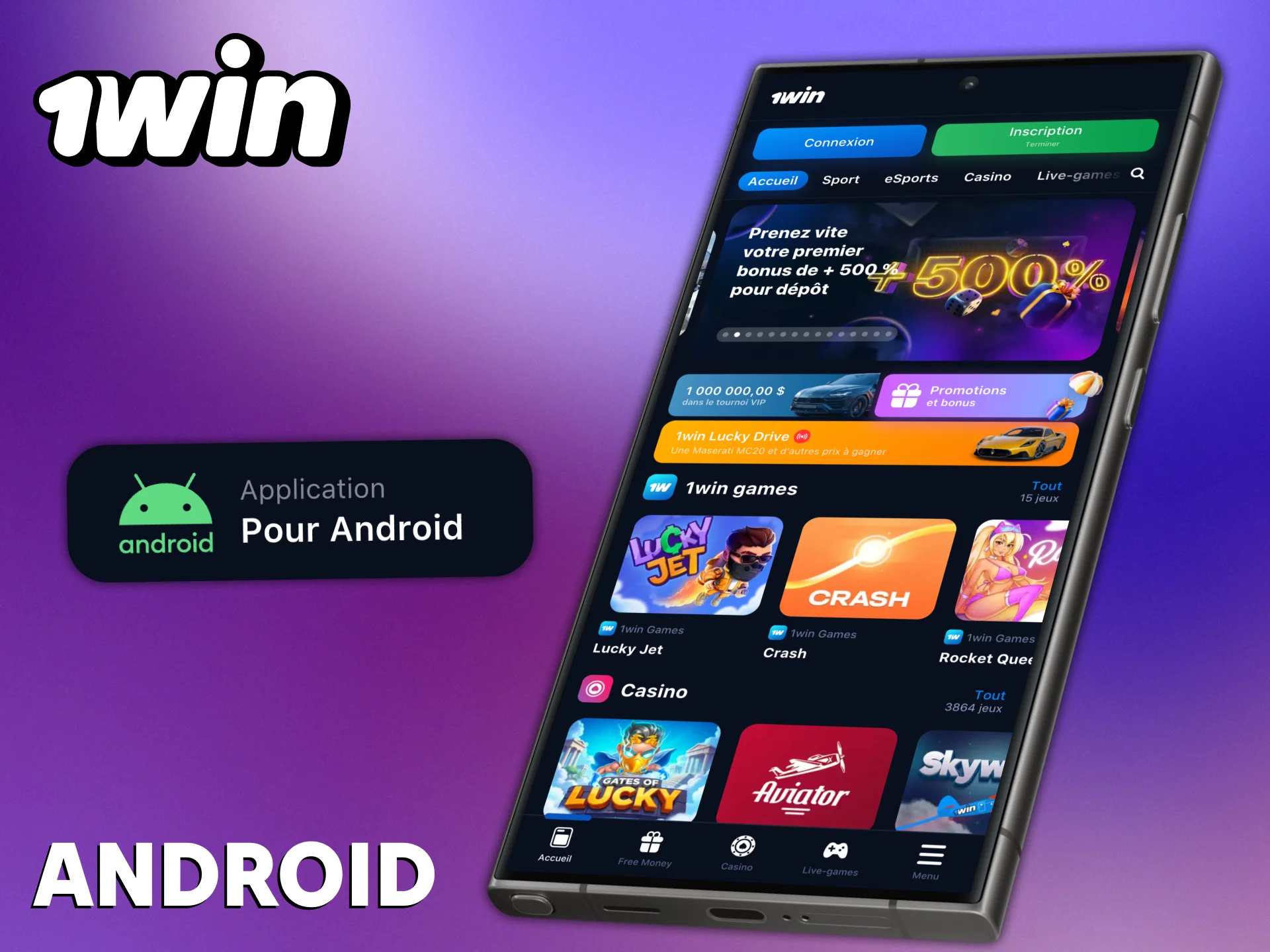 Les utilisateurs d'Android peuvent installer l'application officielle 1Win.