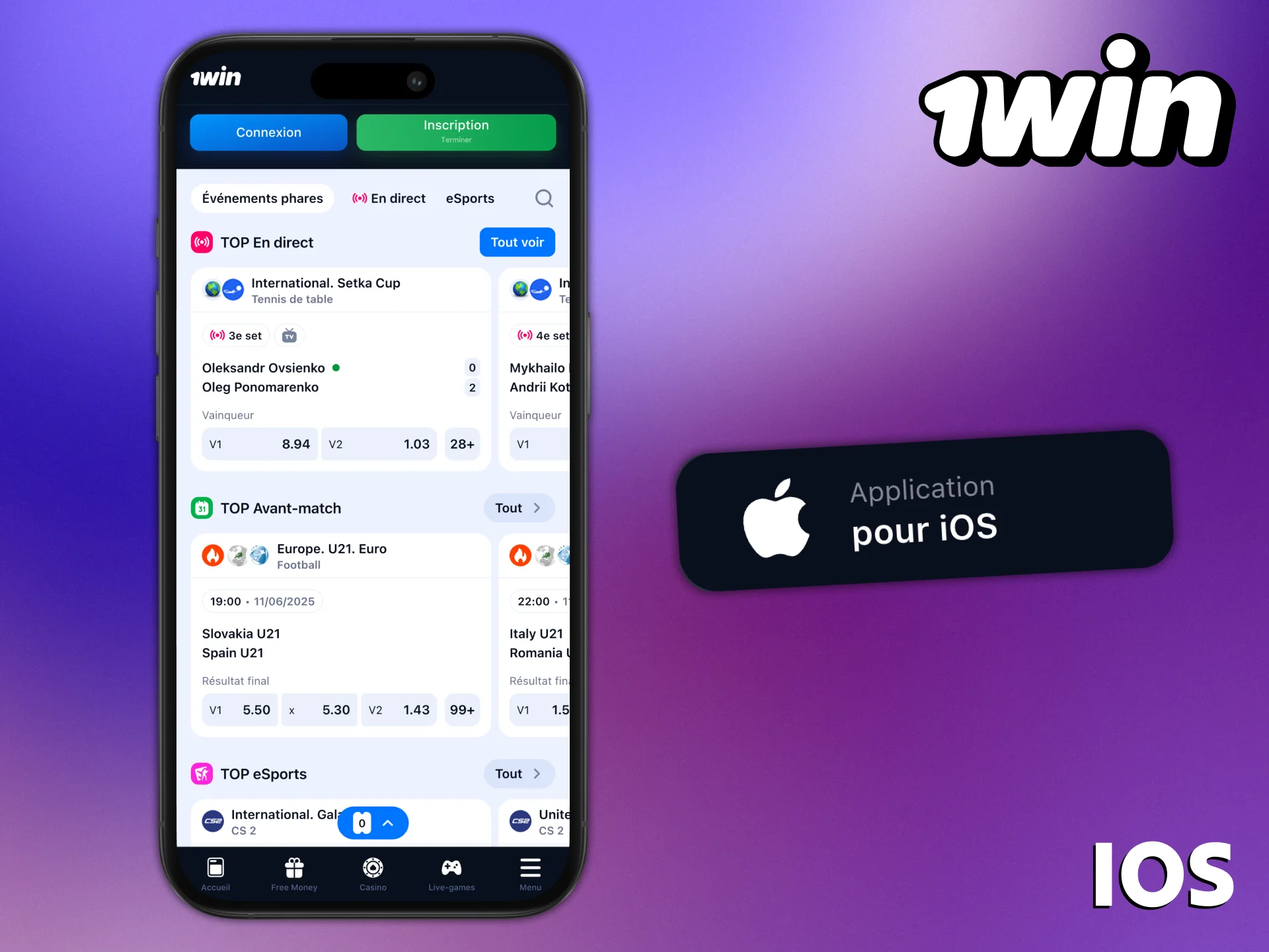 Utilisez 1Win PWA pour votre appareil iOS.