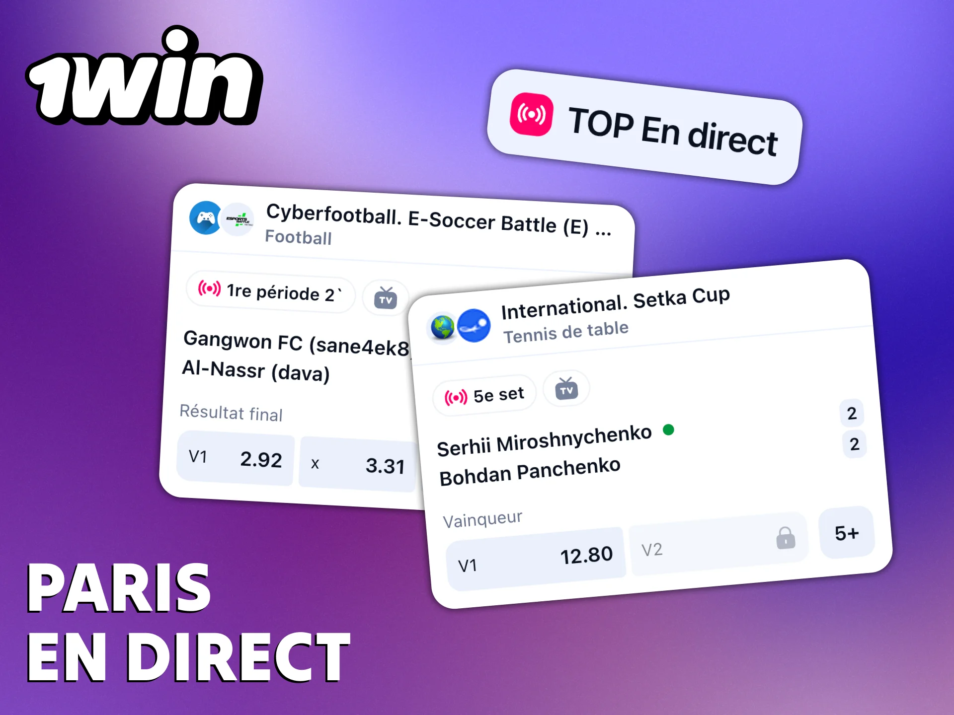 Vous pouvez essayer de parier en direct sur 1Win.