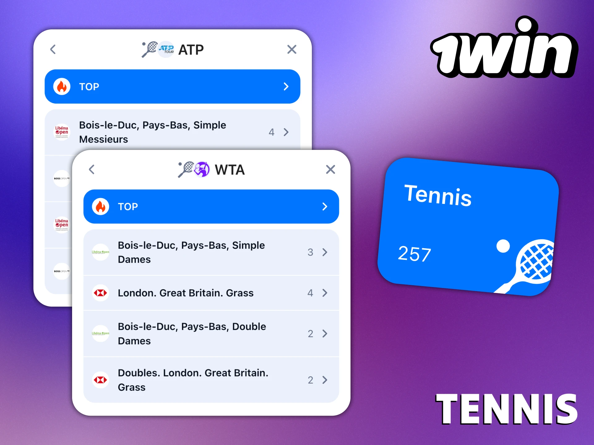 Le tennis offre une couverture étendue sur la plateforme 1Win.