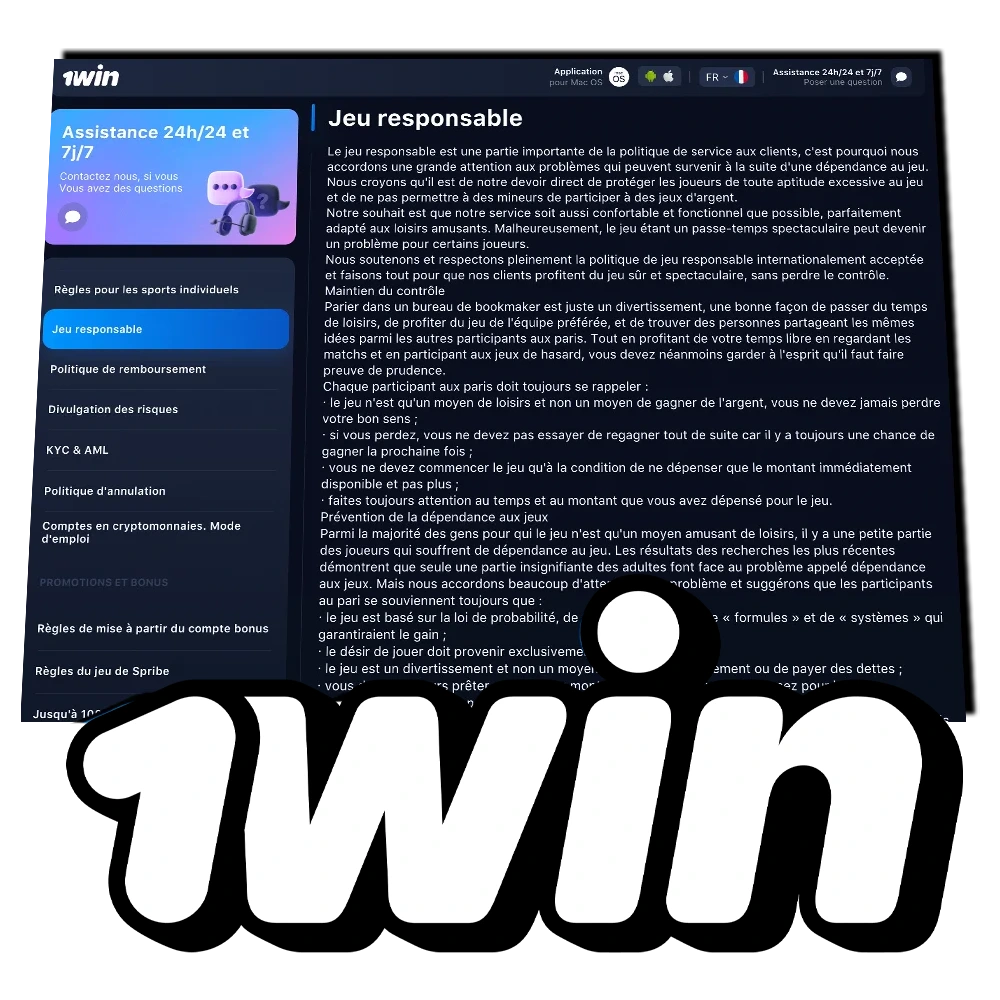 Joue de manière responsable grâce aux outils de prévention de 1Win.