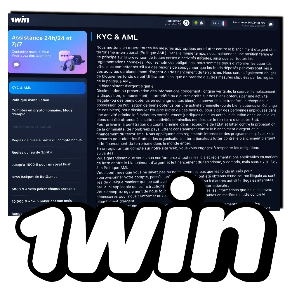 Découvrez la politique KYC et AML appliquée par 1Win.